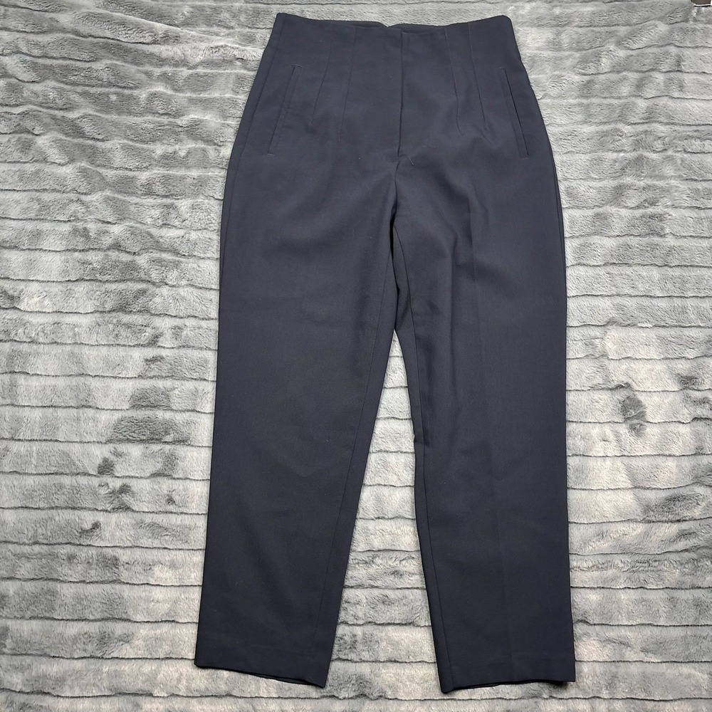 Zara Womens Navy Blue High Waisted Tapered Dress Pants Size Large 8270